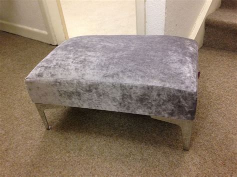 metal footstool box|grey footstool with chrome legs.